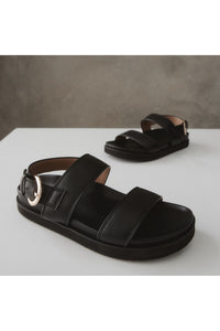 black vegan leather sandals - the dorothy, edie collective