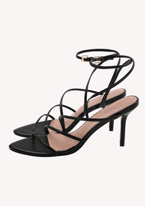 edie collective Jill strappy heel in black vegan leather, flatlay image