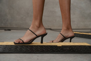 Black vegan leather heels - The Amanda, Worn by a model